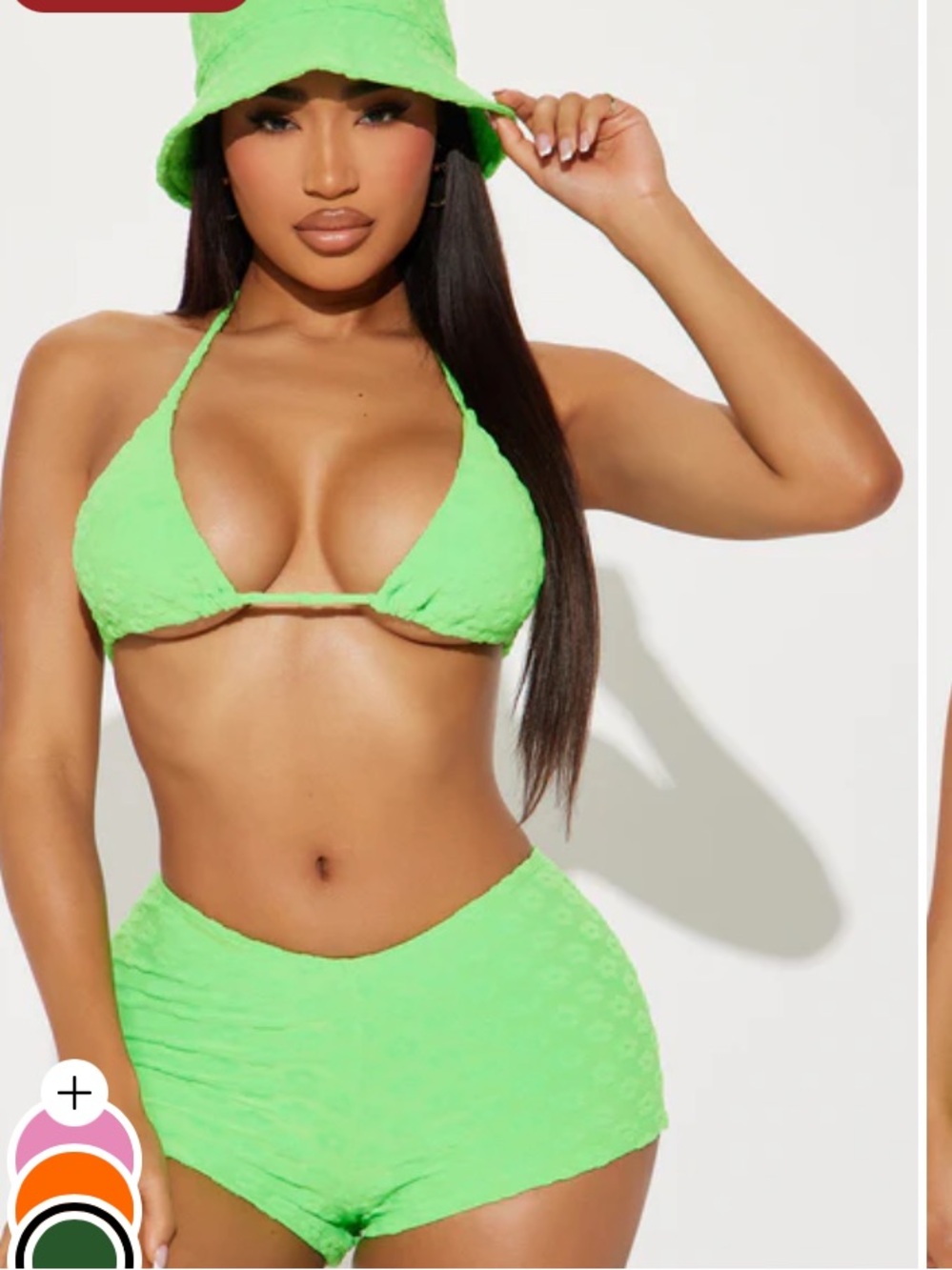 Fashion Nova Neon Green Textured Triangle Bikini Set